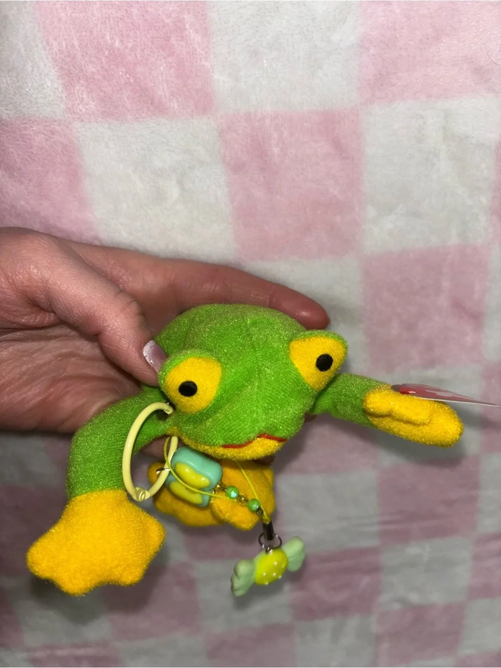 Ty Beanie Baby Frog Keychain Charm Y2K Green Plush w Charms Cute